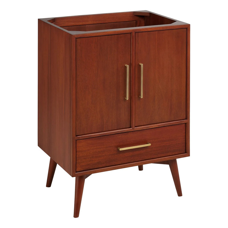 24" Novak Single Bathroom Vanity Set with Rectangular Undermount Sink, Natural Teak, 8" Widespread, Feathered White Quartz