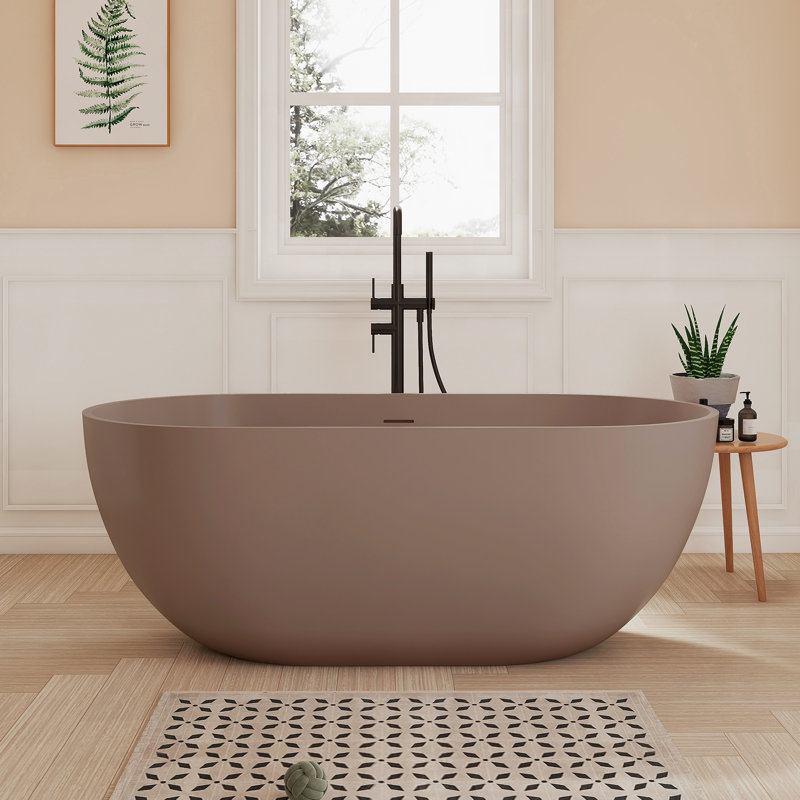 Fslefay 59'' Freestanding Bathtub Solid Surface Deep Soaking Tubs, Taupe