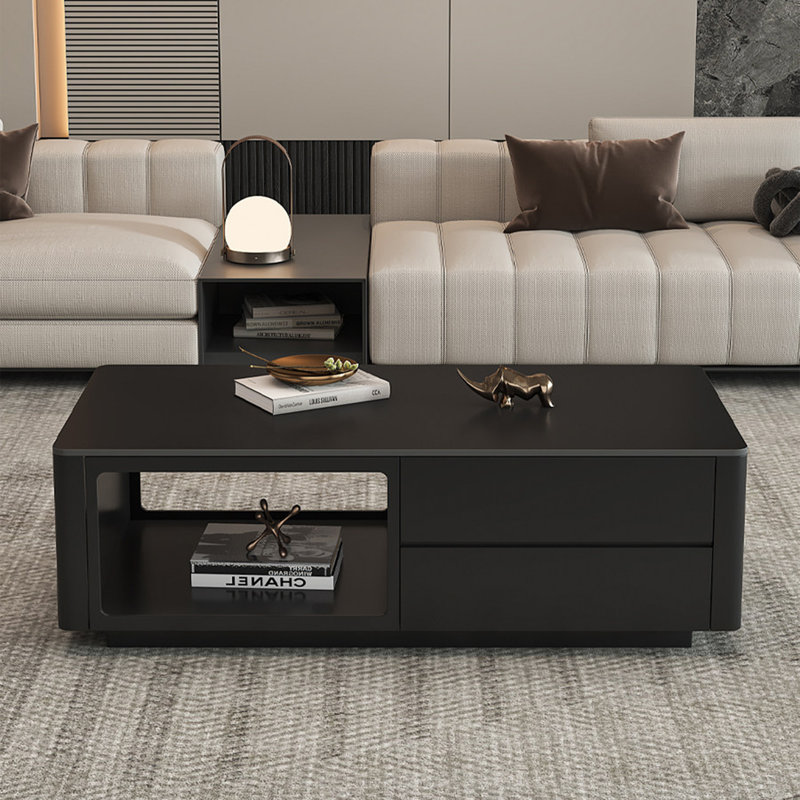 Table basse rectangulaire en granit de style luxueux, Noir