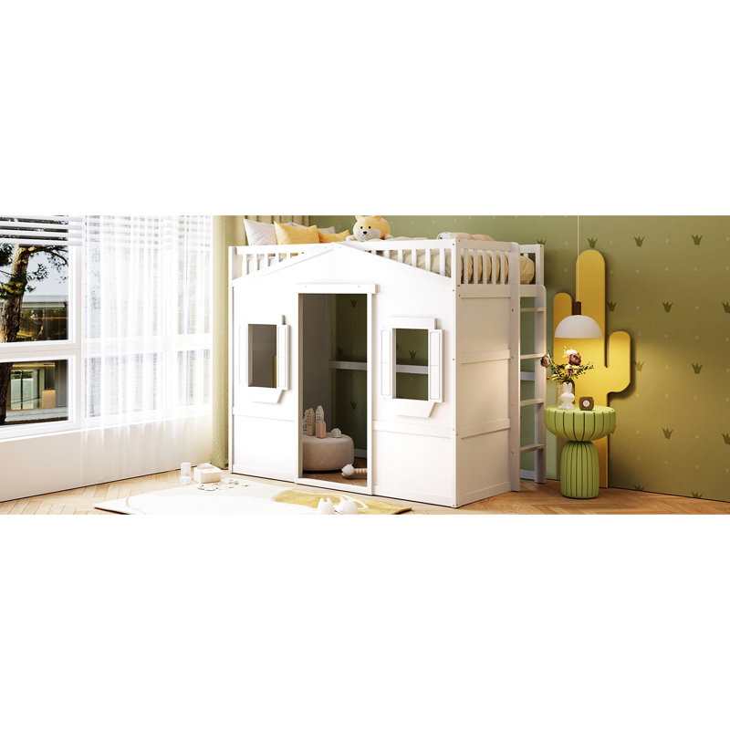 Lit mezzanine blanc avec structure en bois massif pour une bonne nuit de sommeil, Lit simple, Blanc