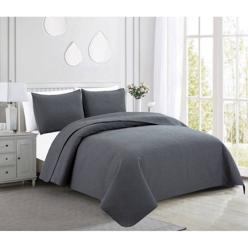 Bristin Cotton Twill Paisley Quilt, Full/Queen, Charcoal
