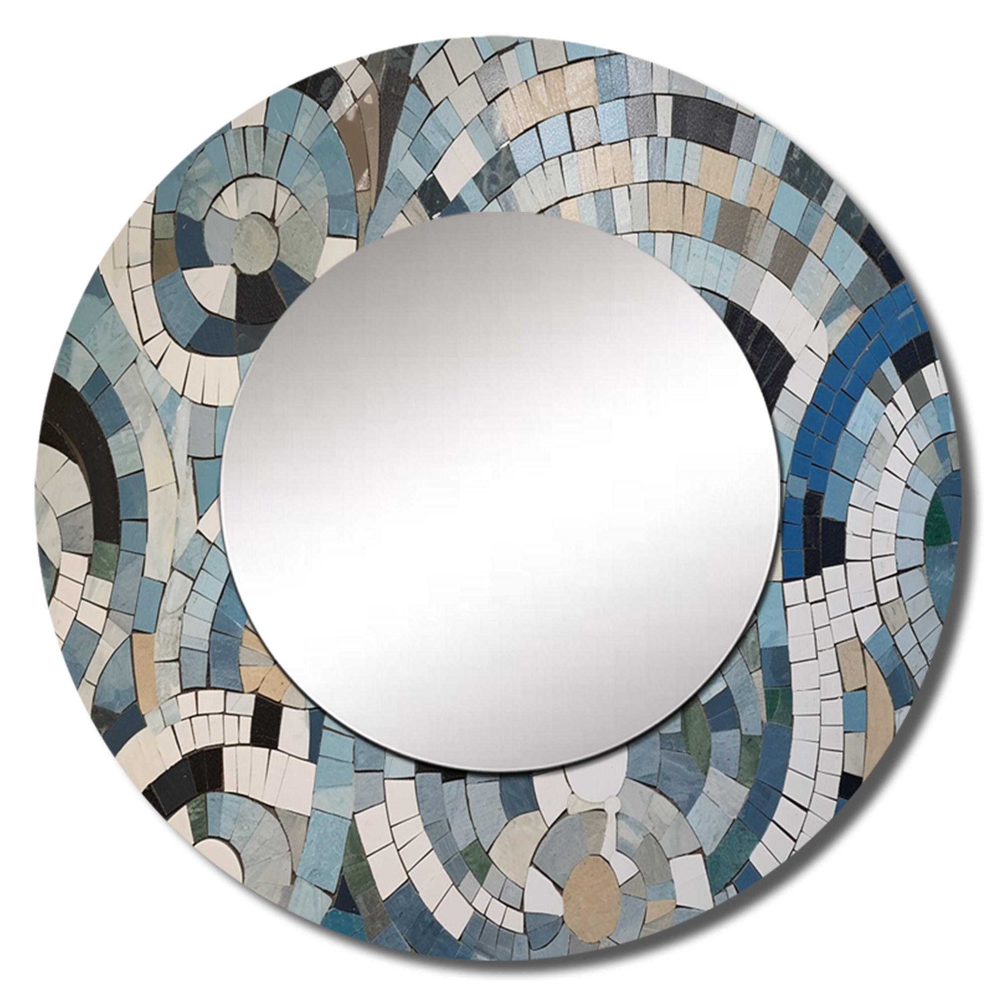 East Urban Home Blue And White Bohemian Medley - Boho Mosaic Round ...