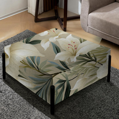 Neutre Oasis Ii Tropical Motif I - Grand repose-pieds carré tropical