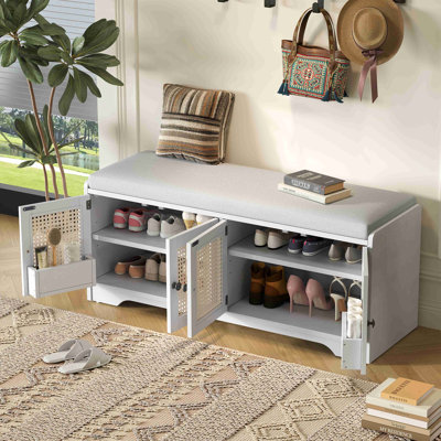 Banc de rangement pour chaussures en rotin