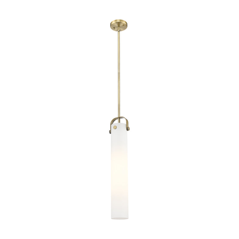 Luminaire suspendu à colonne 4 lumières Erie, H 22 po x l 3,88 po x P 3,88 po, Blanc mat, Laiton brossé