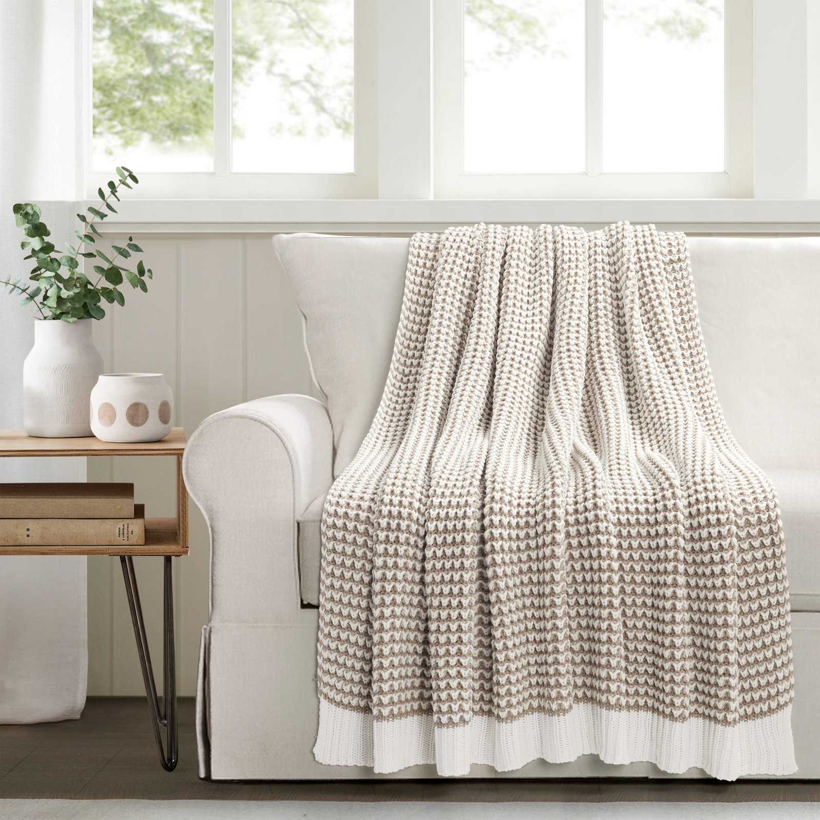 Keil Plastic / Acrylic Knitted Throw Blanket, Neutral
