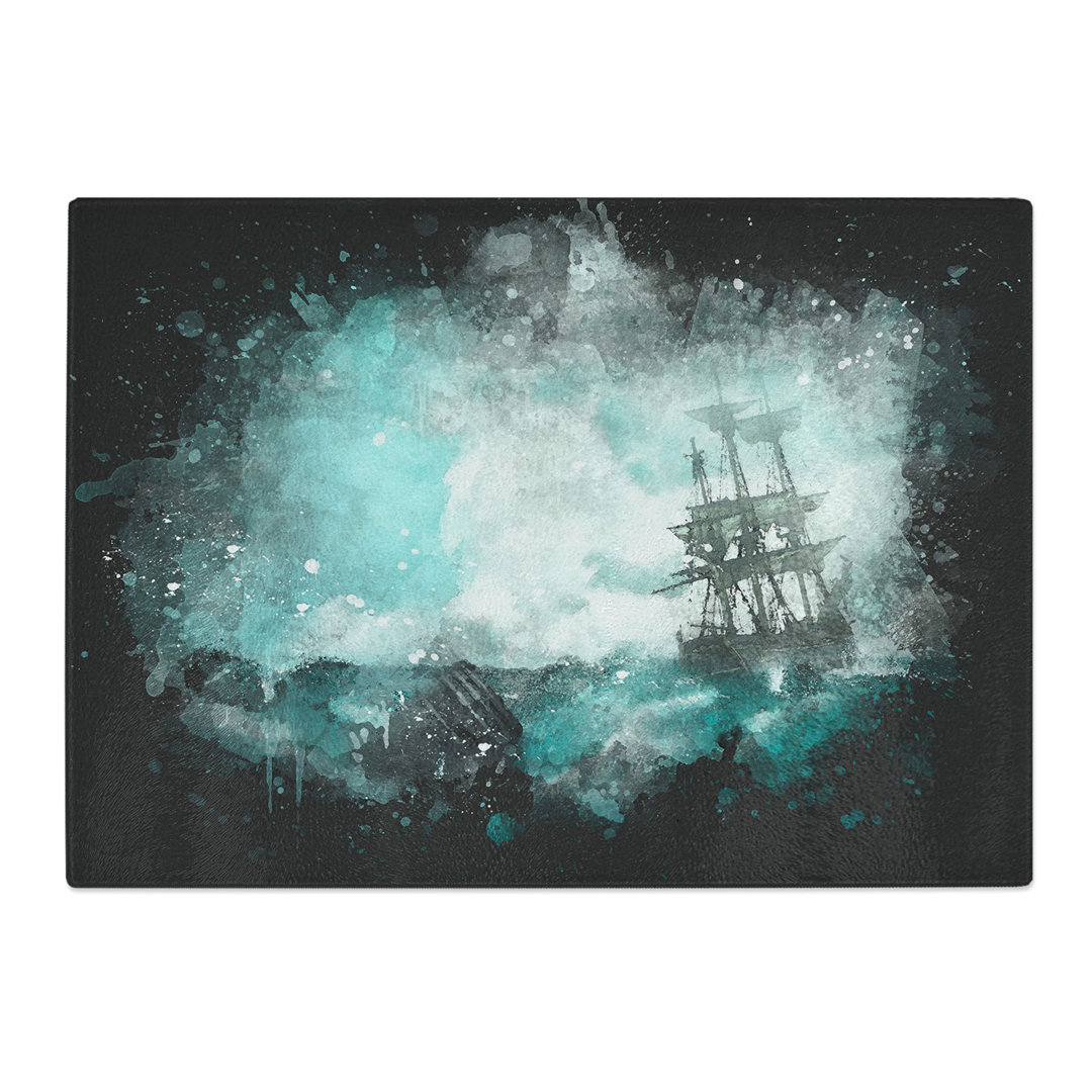 Tempered Glass Pirate Ship Sailing upon a Stormy Sea Chopping Board