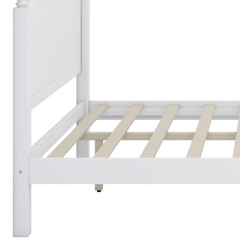 Structure de lit plateforme, lit plateforme de style rétro avec support en lattes de bois, blanc