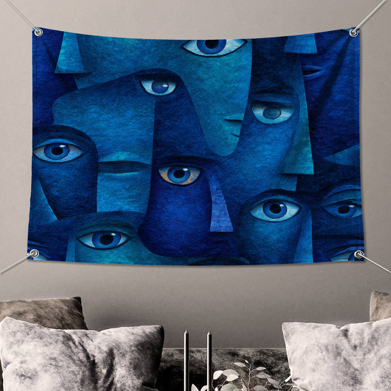 Tapisserie abstraite visages muraux - Art mural, 50in H x60in W with 4 Grommets