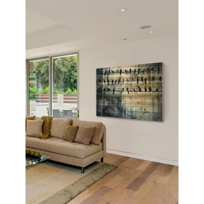 Urban Style Abstract Birds on Wire Mixed Media Canvas Art