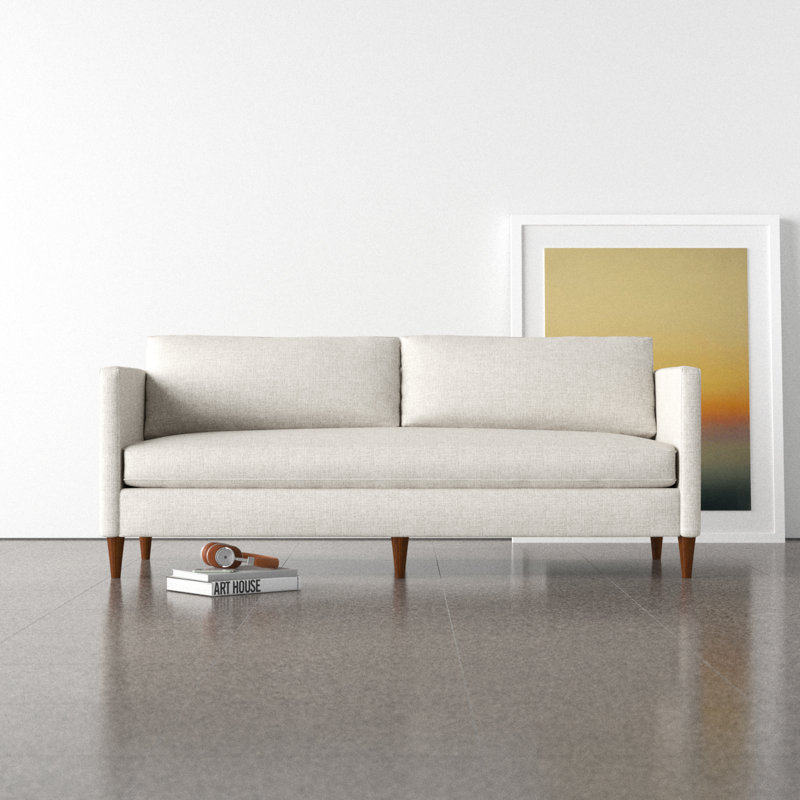Clifford 87" Upholstered Custom Bench-Seat Sofa, Turbo Ash Basketweave