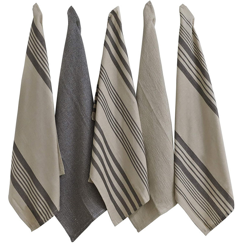 Cotton Stripe Tea Towel Kitchen Towel, Taupe/Grey
