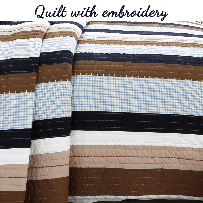 Traditional Cotton Striped Quilt, Queen Quilt + 2 Shams