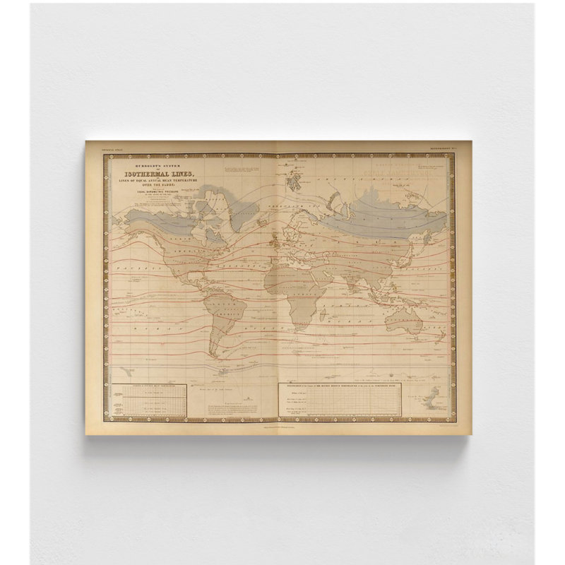 Mean Temperature Across The Globe Isothermal Lines By Vintage Maps, World Map Extra Large Hallway Wall Art, Earth Living Room Decor