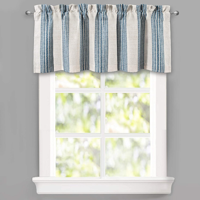 Akhill Striped Linen Tailored 52'' W Window Valance in, 52" W x 18" L, Navy