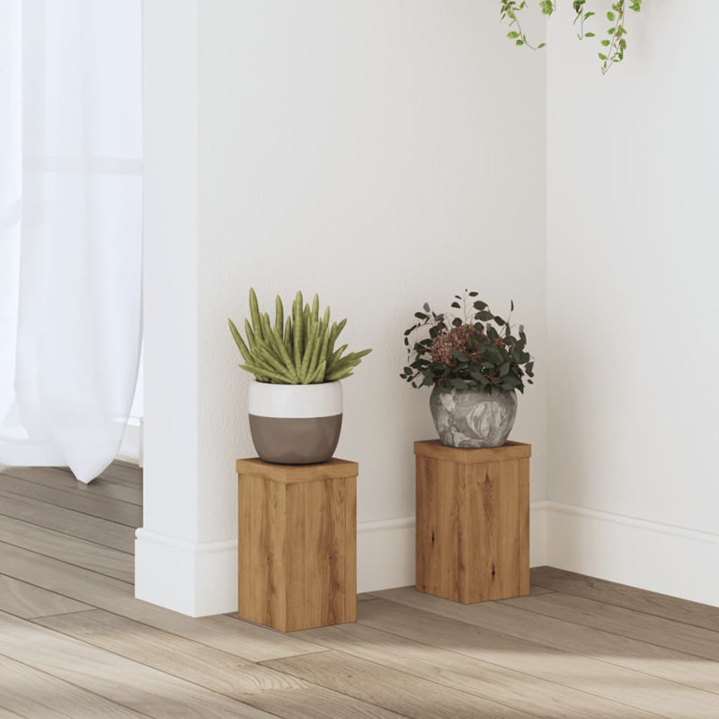 1 Tier Plant Stand Set of 2, 18cm H x 10cm W x 10cm D, Artisan Oak