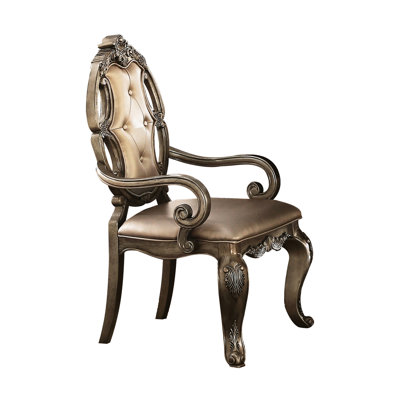 2 Vintage Elegant Arm Chair - Cushion, Exquisite Scrolled Crown Molding, Wooden Seat Frame Of 2 Padded And For Luxury, Ornate Leg Assembly