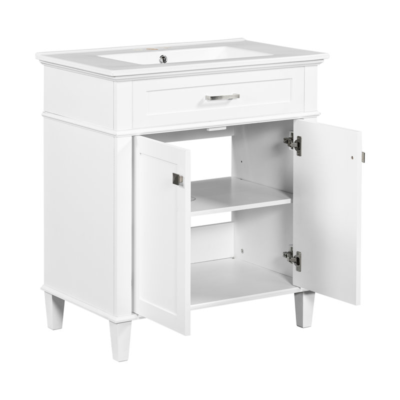 Armoire de salle de bain de 30 pouces: lavabo en céramique, rangement spacieux, meuble-lavabo d'apparence de luxe 30 po avec lavabo - conception charmante. Porte à fermeture douce, tablettes réglables. Étanche, pour la joie