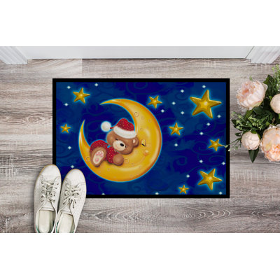 Tapis de porte d’extérieur en lune et étoiles en sommeil Bear