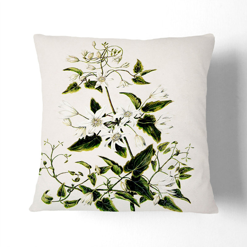 Floral Square Throw Cushion, White, 40cm H x 40cm W x 15cm D