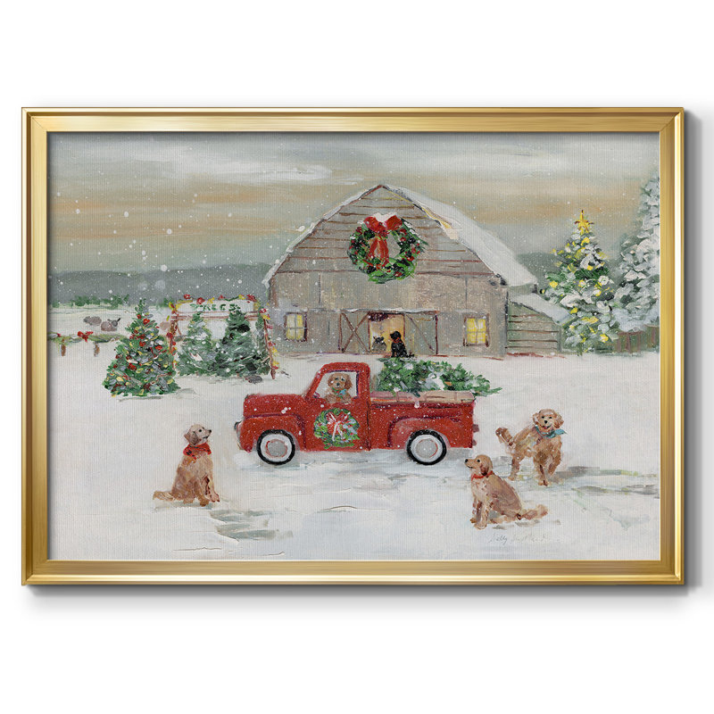 Noël à la ferme, H 18 po x l 26 po x P 1,5 po, Toile avec cadre flottant or