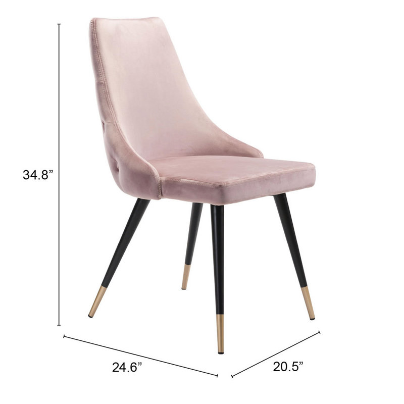 Pink Velvet Upholstered Side Chair with Gold Trim, Set of 2