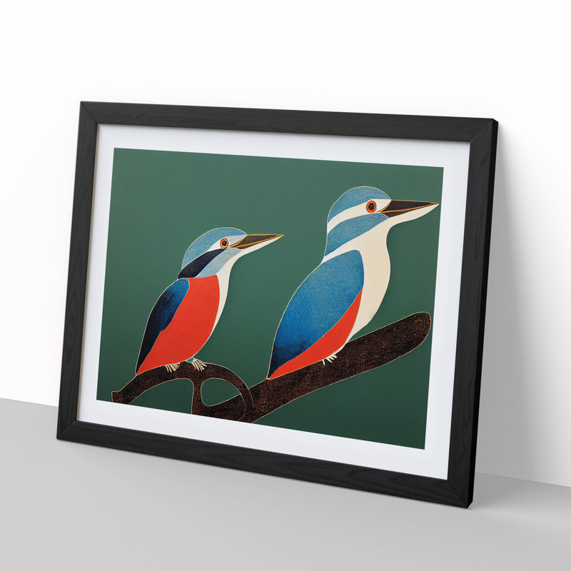 Beautiful Kingfisher Birds Abstract - Single Picture Frame Print, 46cm H x 64cm W x 2cm D, Black Framed