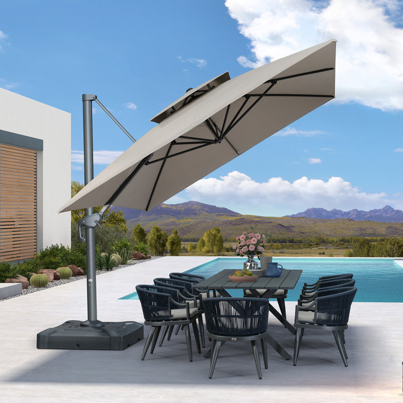 Parasol de patio extérieur en porte-à-faux 10 'x 13' avec base 330lbs, Moka cendré