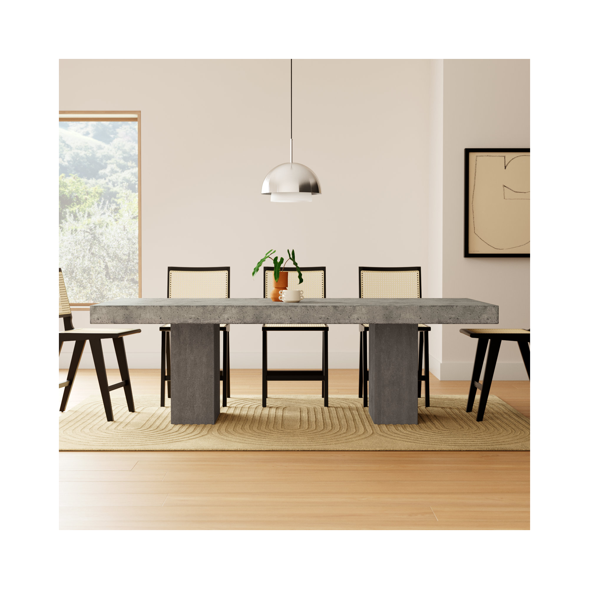 Kareen Pedestal Dining Table, Standard Table (30.5" Height), Dark Gray, 95" L x 47" W