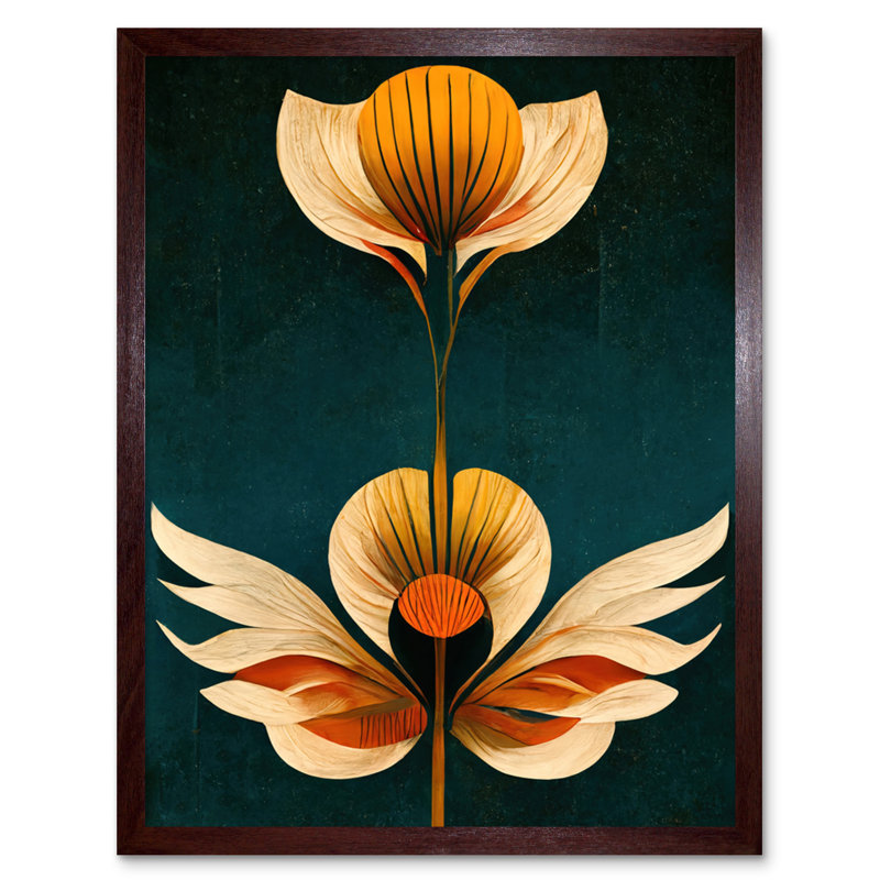 Bold Art Deco Abstract Tulips - Print, Brown Framed Paper, 25.9cm H x 20.6cm W x 1.5cm D