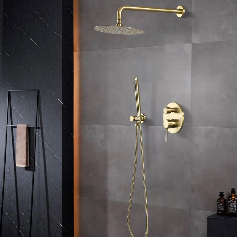 Rain Shower System,wall Mounted Shower Set For Bathroom With 10" Rain Shower Head Handheld Shower Set, Brushed Gold