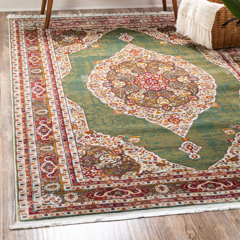 Tapis oriental Folmar, Rectangulaire 3 pi x 5 pi, Vert / rouge 