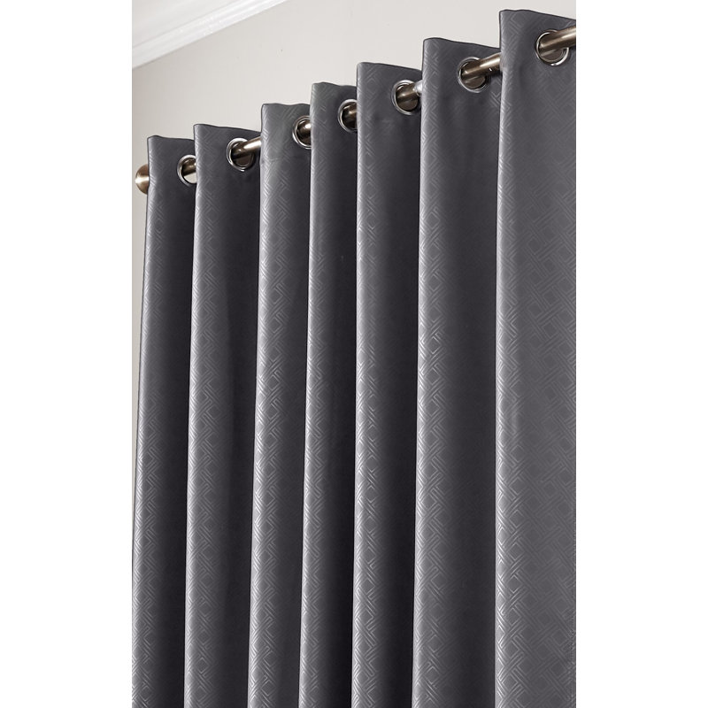 Yeldell Diamond Eyelet Room Darkening Curtains, 167 W x 137 D cm, Charcoal