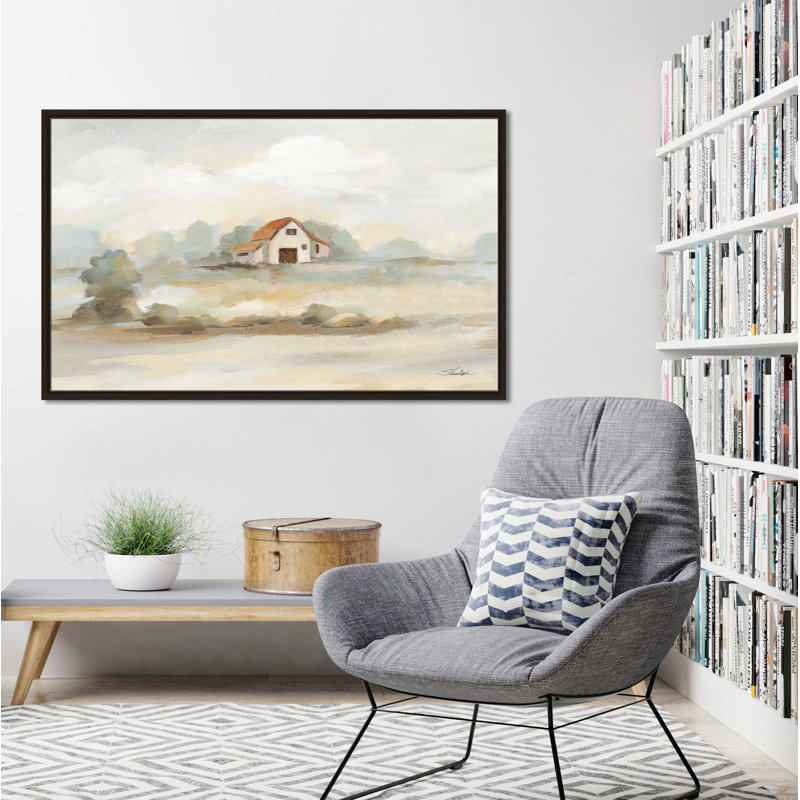 «The Old Farm Landscape» par Silvia Vassileva - Peinture, H 39,5 po x l 63,5 po x P 2 po, Cadre flottant espresso