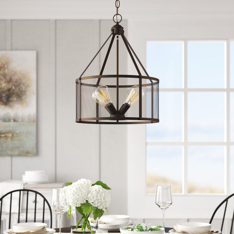 Luminaire suspendu de style industriel en bronze frotté 4 lumières Ironclad de 16 po de largeur