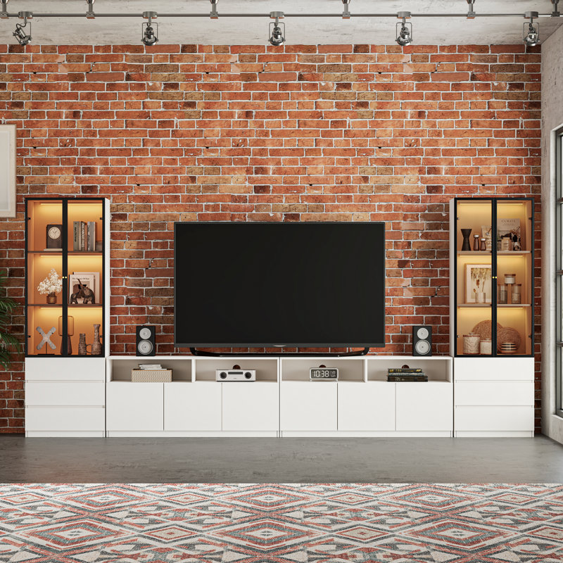 Meuble audio-vidéo blanc Hestia, H 70,9 po x l 141,7 po x P 15,7 po, Blanc