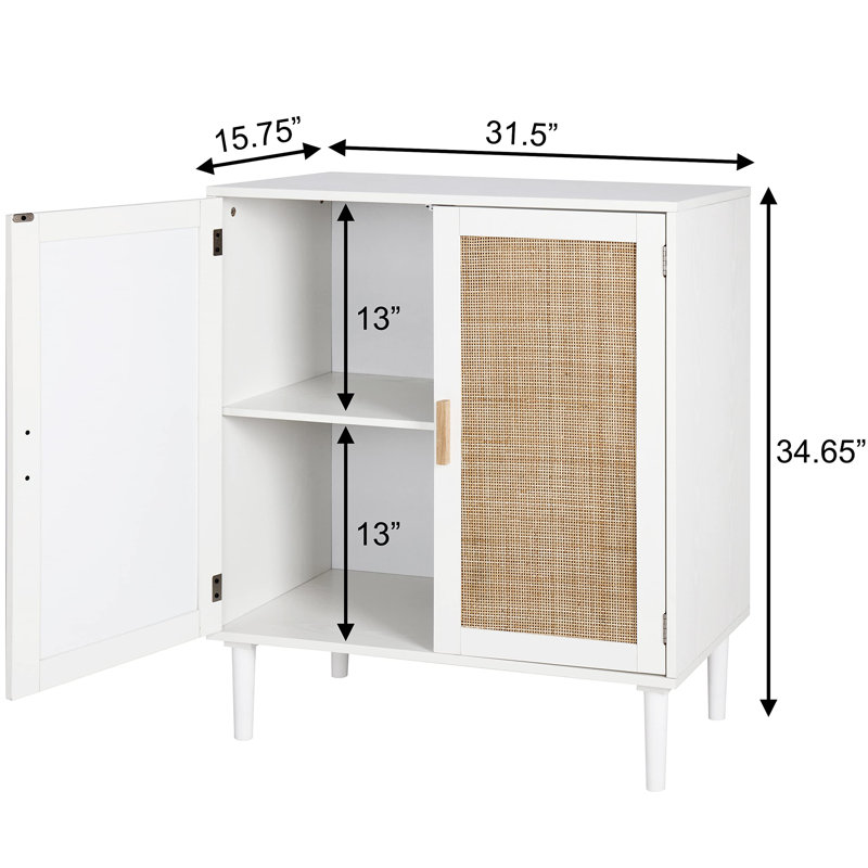 White and Natural Rattan 2-Door Sideboard Buffet Cabinet