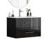 Meuble-lavabo noir brillant de 30 pouces avec lavabo en céramique, solution de rangement moderne pour les petits espaces