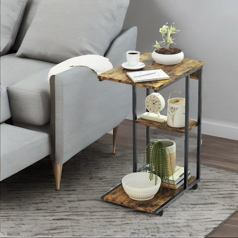 Naasia Side Table with 3 Storage Shelves Industrial