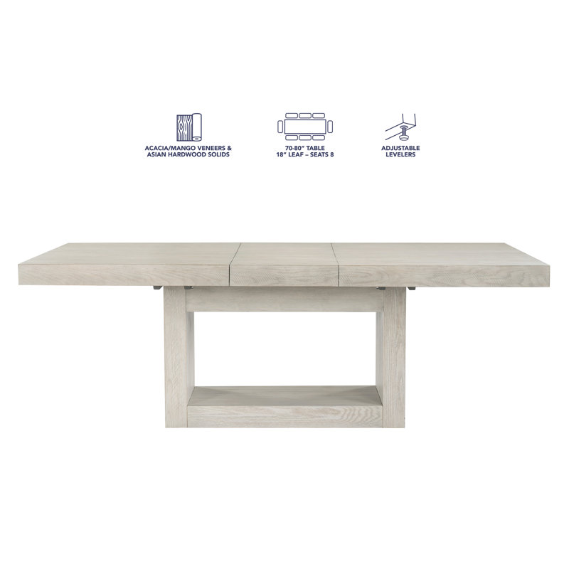 Kameah Extendable Trestle Dining Set, Washed Linen/Eggshell, 9 Pieces: Table, 8 Chairs