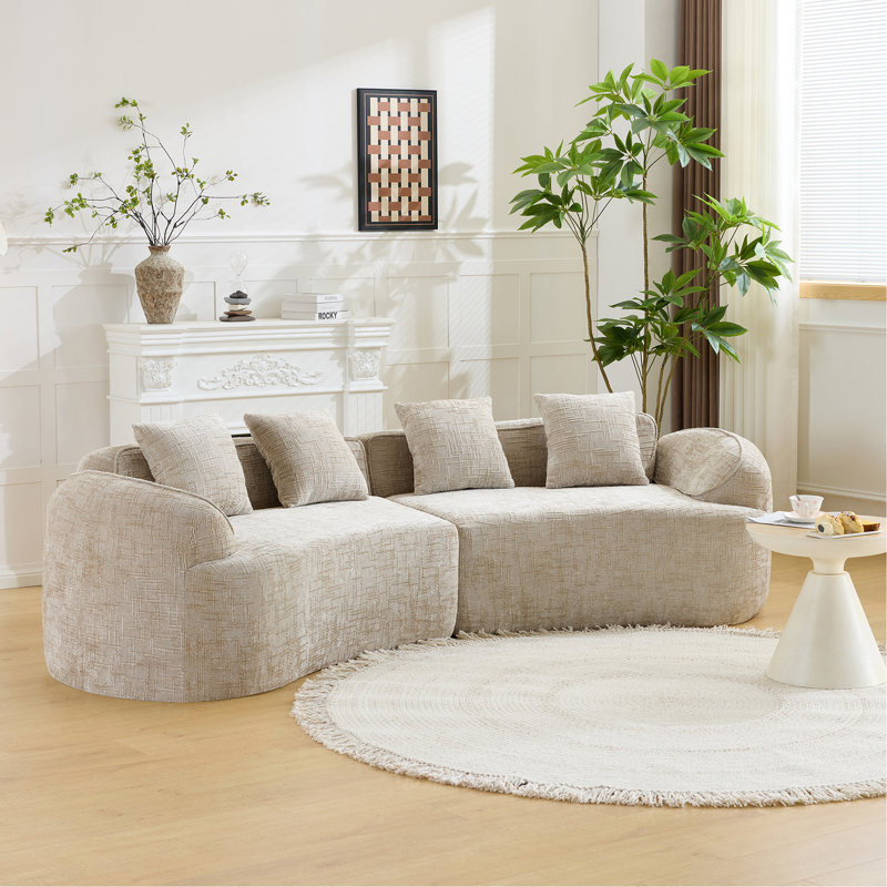 Khaki Curved Compressed Sofa, Creative Nordic-Style Design For Living Room, Comfortable, Soft And Suitable For Multiple Scenarios