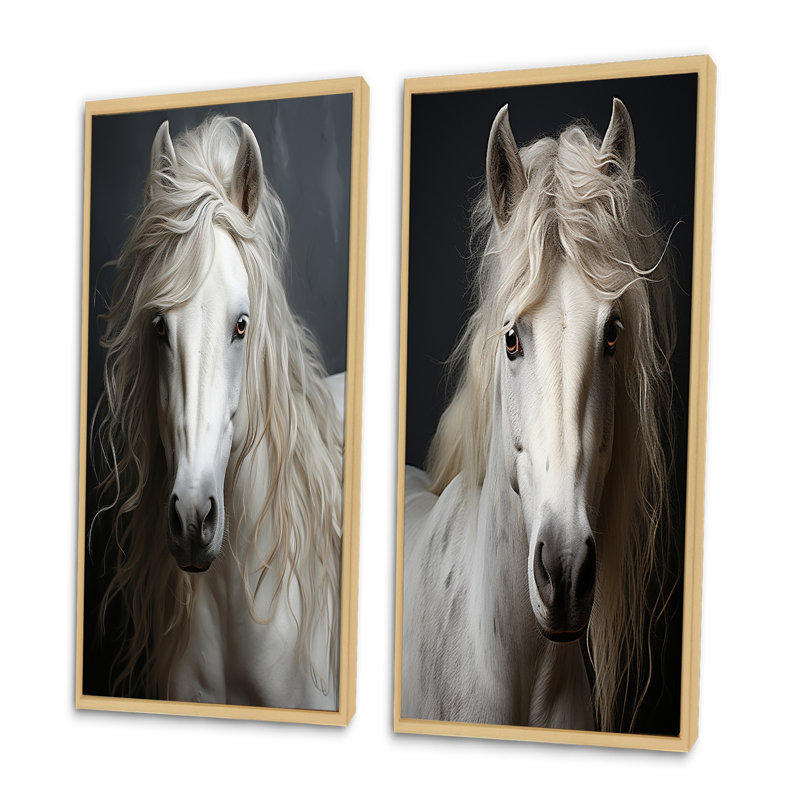«White Horse Subtle Whispers» «White Horse Subtle Whispers» 2 - pièces sur, Encadrement brun, H 20 po x l 24 po