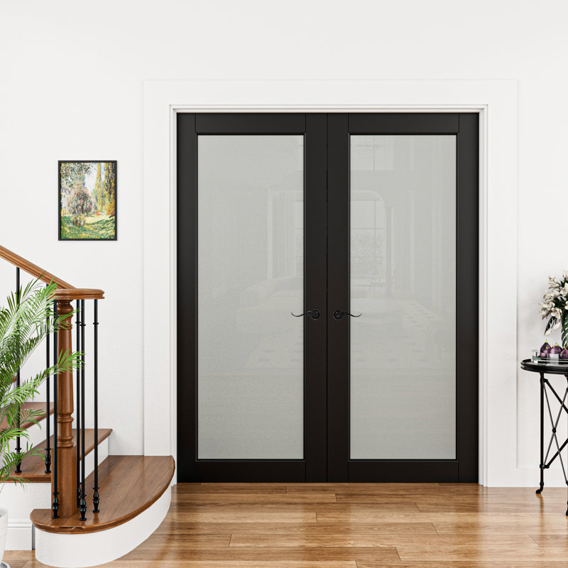 Porte française en verre givré noir 1-Lite, 60 po x 80 po