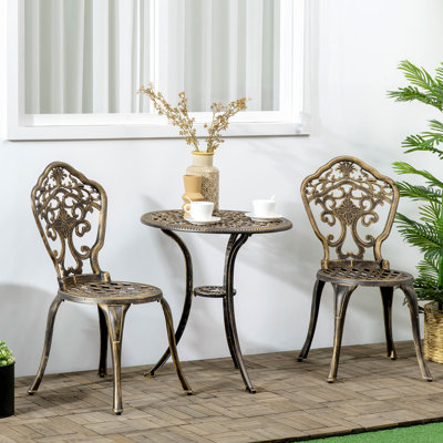 Persinger Cast Aluminium Garden Bistro Set with Parasol Hole for 2 Bronze