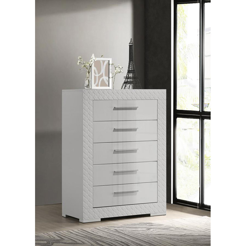 Commode 5 tiroirs Nydirah, Blanc ultrabrillant