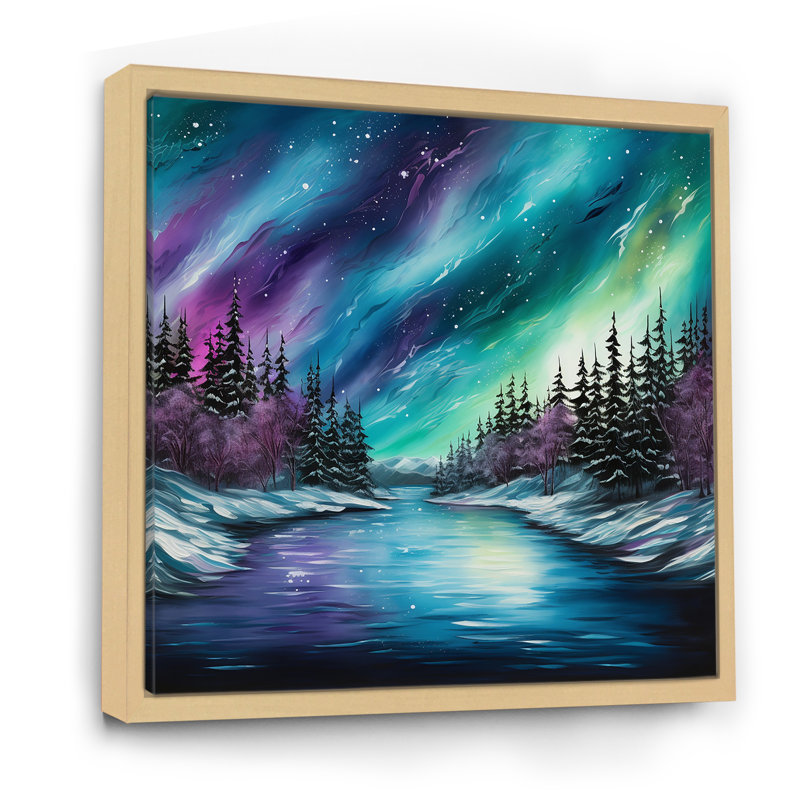 Aurore boréale, art liquide III sur toile, H 24 po x l 24 po x P 1 po, Cadre naturel flottant