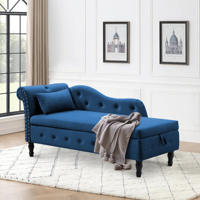 Dejonnae Tufted Velvet Storage Chaise Lounge Indoor with Pillow