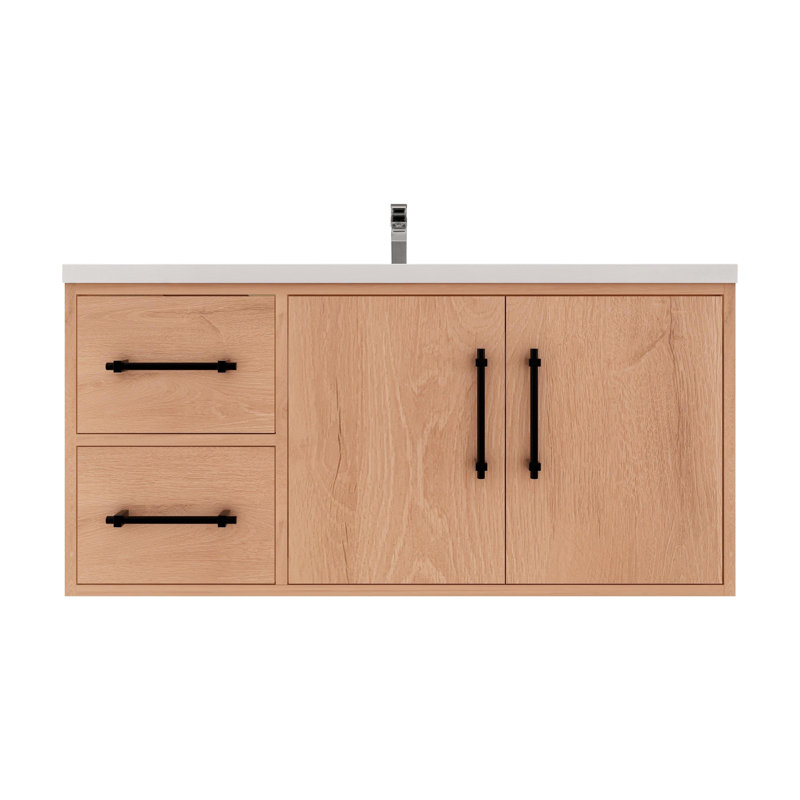 Meuble-lavabo mural 42 po avec lavabo en acrylique renforcé Victoria, Chêne rouge