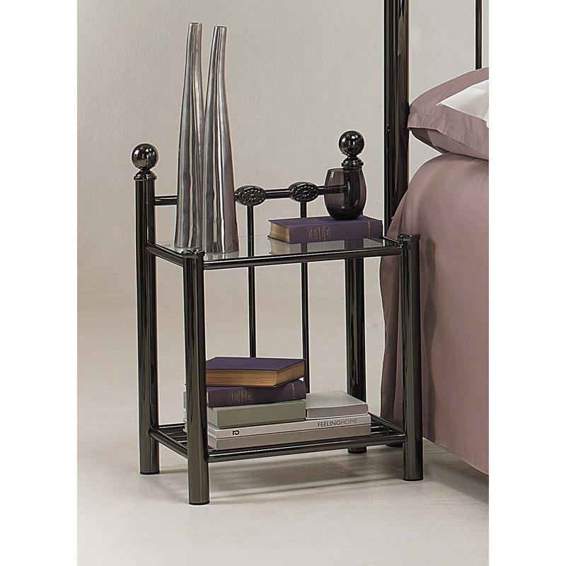 Sinquefield Glass Top End Table, Nickel Brown