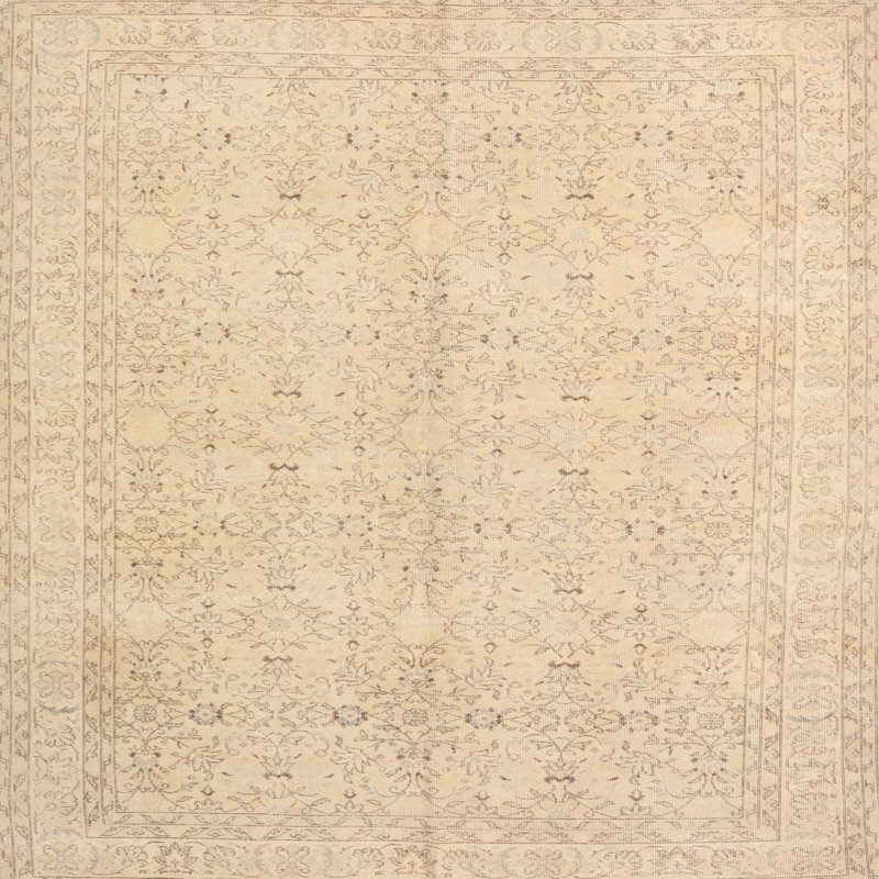 Tapis décoratif en laine brun clair à motif oriental Pellegrin, Carré 8 pi